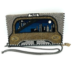 Mary Frances New York Night Taxi Cab Beaded Clutch Crossbody Bag NYC Art Retired